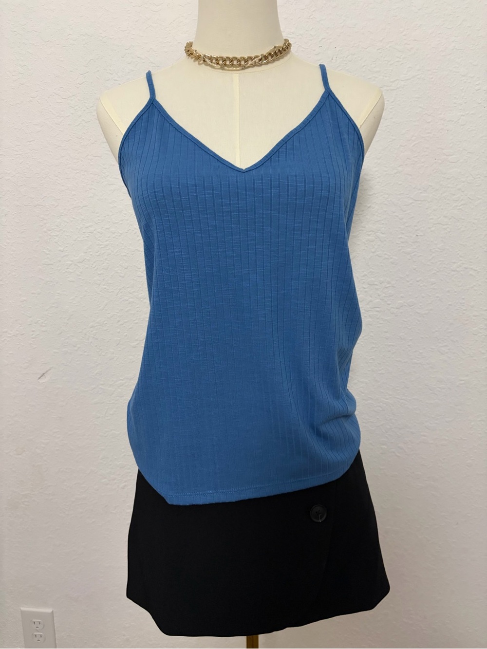 LOFT Blue Ribbed V-Neck Camisole